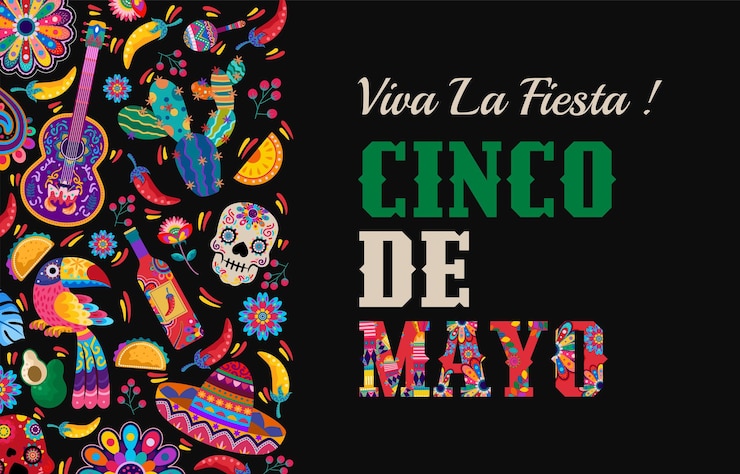 Wektor happy cinco de mayo baner z kolorowym meksykańskim ozdobem fiesta festiwal poster party