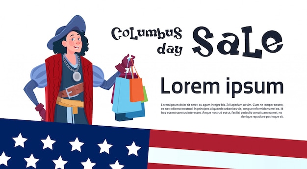 Plik wektorowy happy columbus day sezonowa wyprzedaż świąteczna zakupy rabat america discover poster greeting card