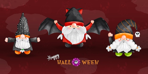 Happy Cute Halloween Gnome Akwarela Ilustracja Mała Czarownica Karzeł Dracula Gnomexdxa