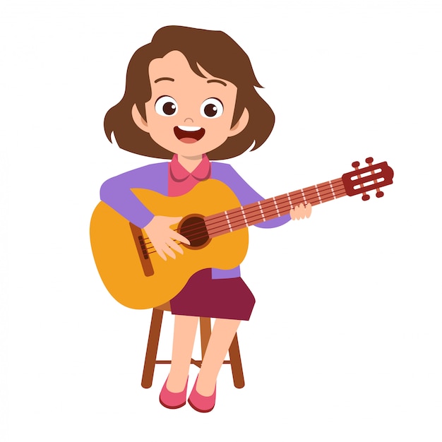 Happy Cute Teen Grać Na Gitarze śpiewać Artystę