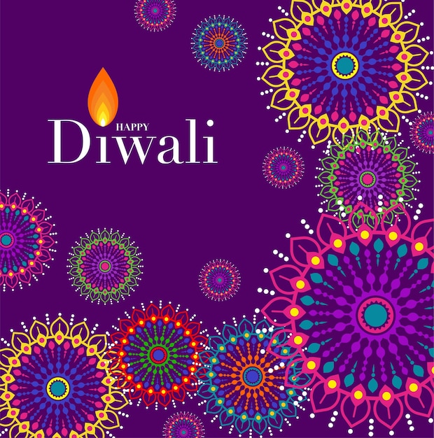 Happy Diwali, Deepavali Lub Dipavali Indyjski Festiwal Celebration Płaska Konstrukcja.