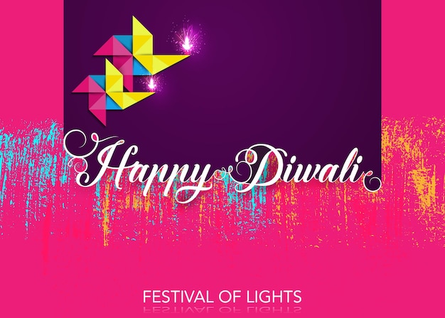 Happy Diwali Festival Of Lights Celebration Kolorowy Szablon W Papierze Origami Projekt Graficzny