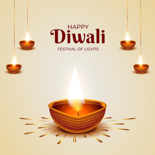 Happy Diwali Oferuje Baner Z Dekoracją Diya