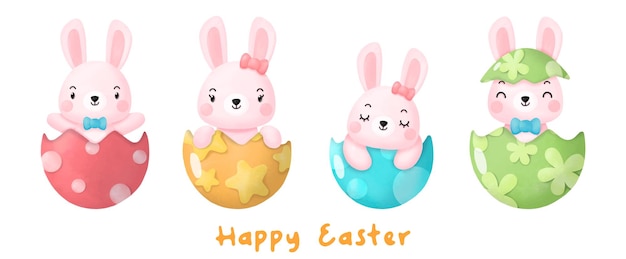 Happy Easter akwarela clipart, królik i jajko cyfrowe malarstwo