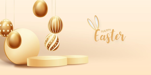 Happy Easter Background Złote Jajko Ozdoba Kartkę Z Pozdrowieniami Ilustracja Wektorowa