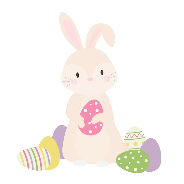 Happy Easter Bunny Ilustracja Wektorowa Słodki Królik Postać Z Kreskówki