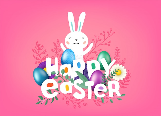 Happy Easter Greeting Card Z Napisem W Stylu Komiksowym