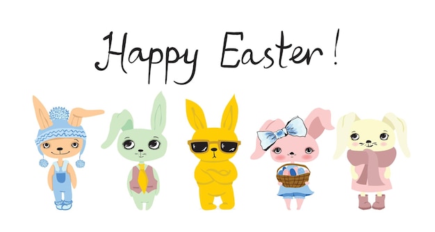 Happy Easter Kartkę Z życzeniami Z Cute Królika Ilustracji Wektorowych