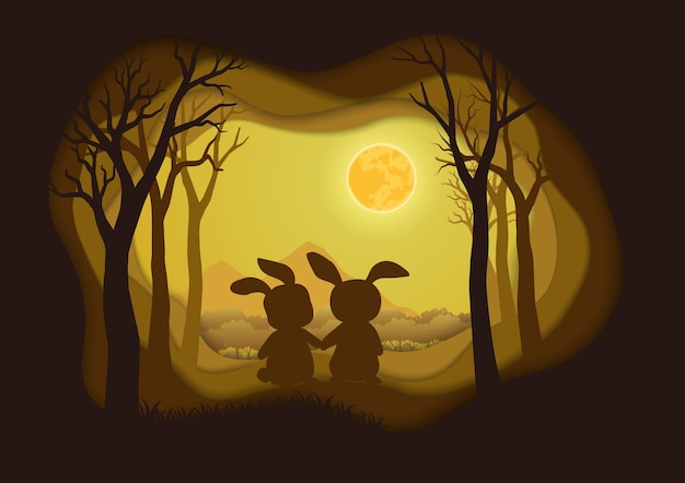 Happy Easter Kartkę Z życzeniami Z Królikami Na Tle Nocnej Sceny