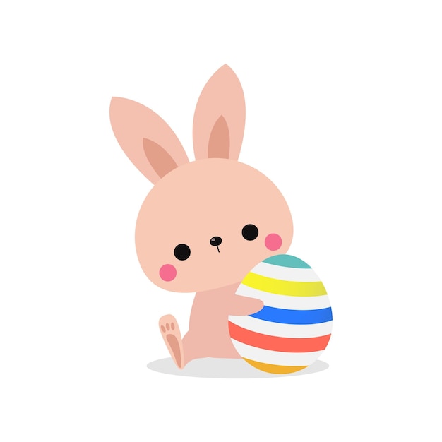 Happy Easter Little Rabbit Bunny z malowane jajko płaski szablon transparent na białym tle