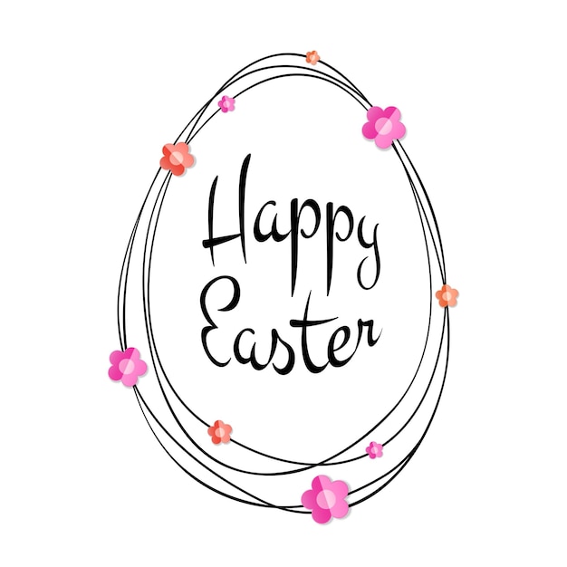 Happy Easter Napis Ze Złotą Ramką Bazgroły Jajko Retro Wakacje Wielkanoc Vector