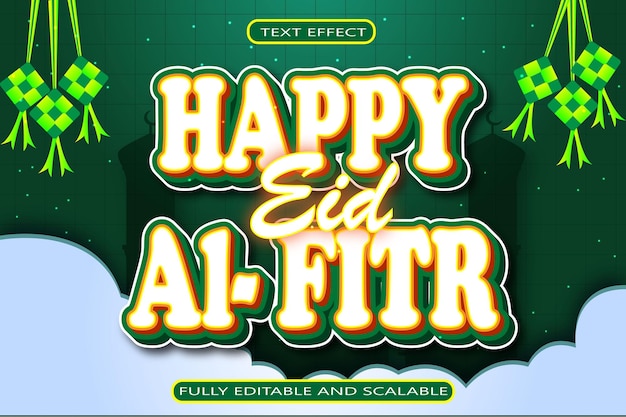 Happy Eid Al Fitr Edytowalny Efekt Tekstowy Trójwymiarowy Wytłoczony Styl Neon