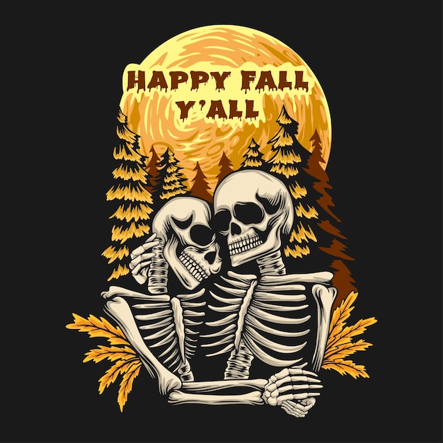 Happy Fall Yall, Halloweenowa Para Skull Tshirt Design
