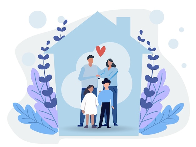 Happy family home insurance service ilustracja koncepcja idealna do projektowania stron internetowych baner aplikacji mobilnej strona docelowa płaski wektor projektowania