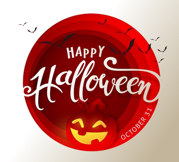 Happy Halloween banner wystrój szablonu z latającymi nietoperzami.