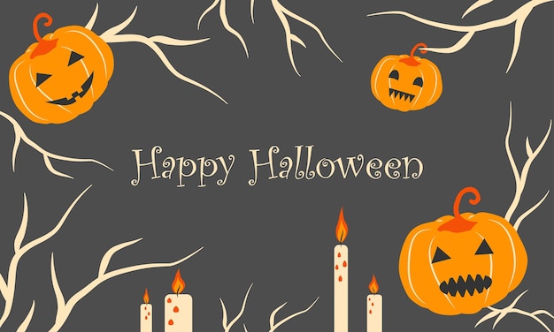Happy Halloween Banner Z Dyniami I świecami