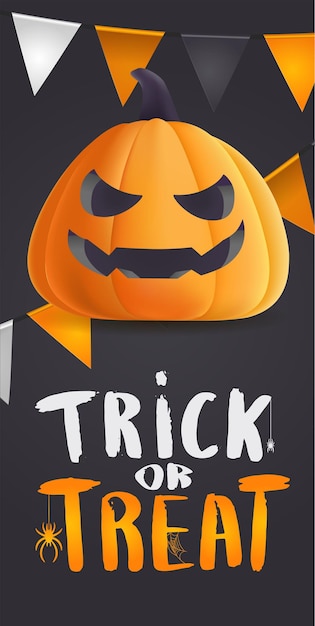 Happy Halloween Banner Z Ilustracją Realistycznych Dyń Z Twarzami