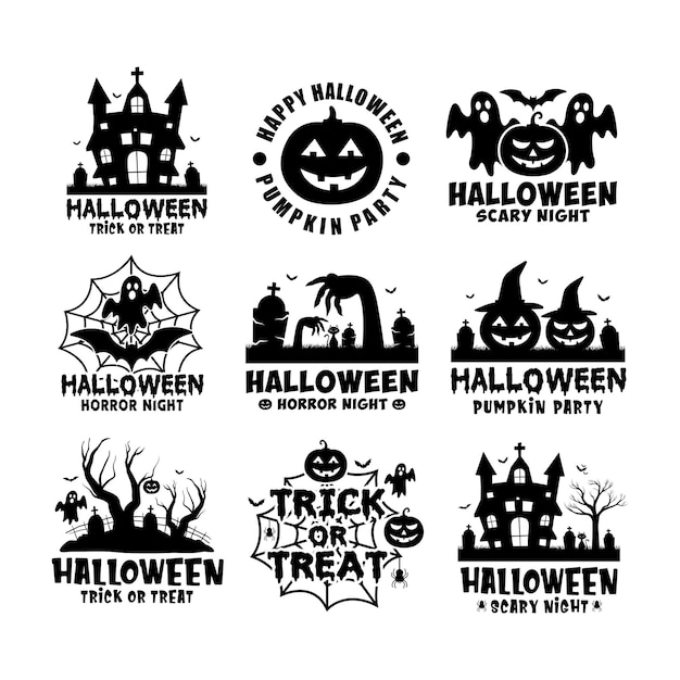 Happy Halloween Czarny Biały Wektor Kolekcja Logo Projektu