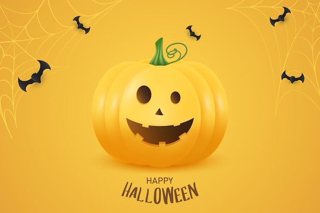 Happy Halloween Day Dynia 3d Na żółtym Tle Tło Transparentu Lub Zaproszenia Strony Dynia Szczęśliwego Elementy Dzień Halloween