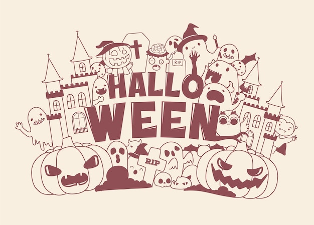 Happy Halloween doodle rysunek ładny styl kreskówki potwora