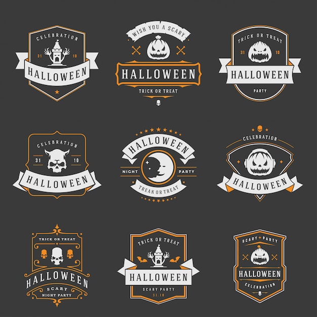 Plik wektorowy happy halloween etykiety i odznaki lub logo projekt zestaw vintage