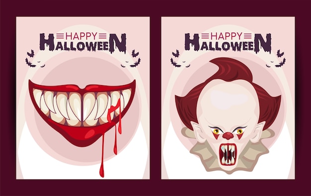 Happy Halloween Horror Celebracja Plakat Z Projektem Ilustracji Klauna I Ust