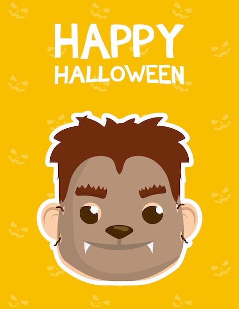 Happy Halloween Karty Z Napisem I Chłopcem Przebranym W Projekt Ilustracji Wektorowych Wilkołaka