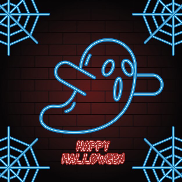 Happy Halloween Neon Light Projektowania Ilustracji Wektorowych Ducha