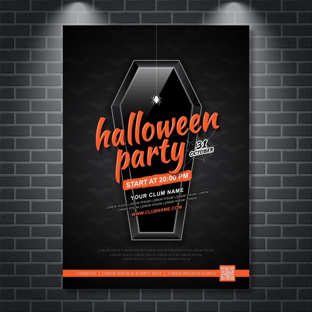 Plik wektorowy happy halloween party plakat szablon trumny i pajęczyna