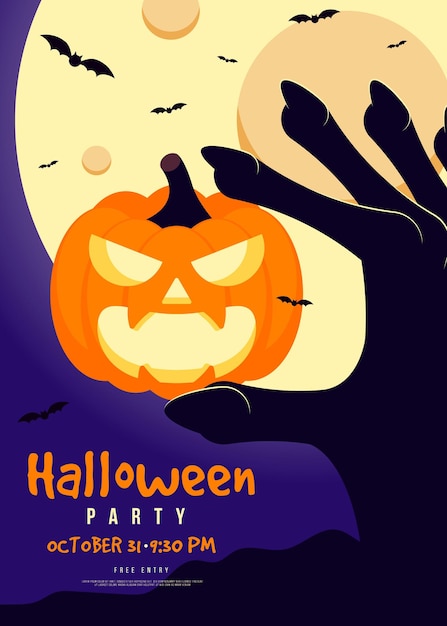 Plik wektorowy happy halloween party szablon projektu tła dekoracyjne z płaskim stylem dyni