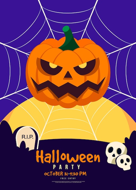 Plik wektorowy happy halloween party szablon projektu tła dekoracyjne z płaskim stylem dyni