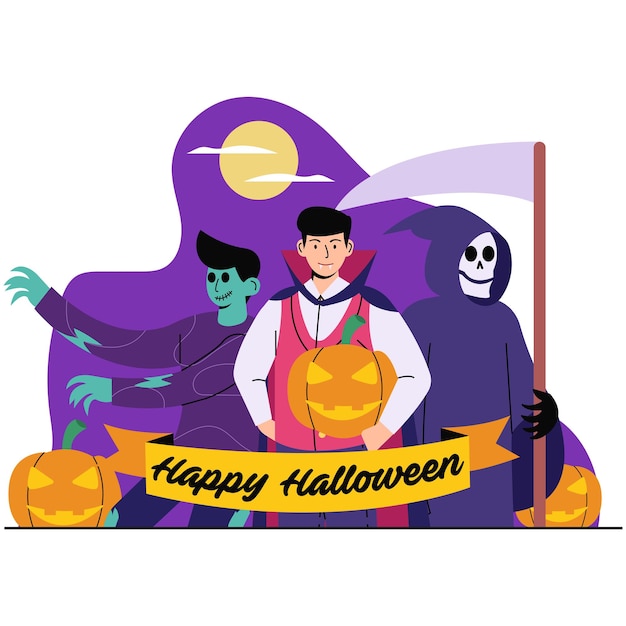 Plik wektorowy happy halloween płaska ilustracja