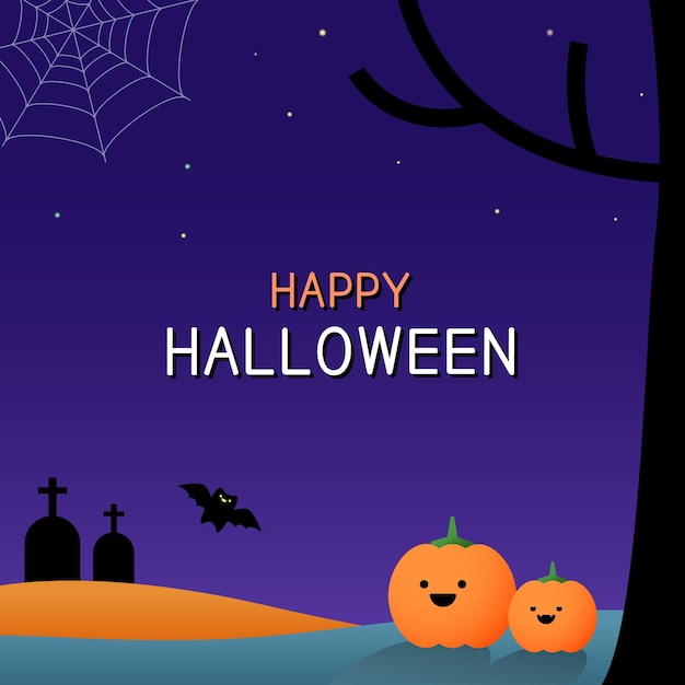 Happy Halloween Purple Night Scenery I Postacie Z Dyni.