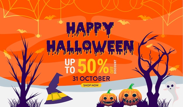 Happy Halloween Sprzedaż Baner Dynia, Szablon Wektora Ducha