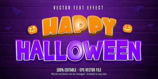 Happy Halloween Tekst, Efekt Edytowalnego Tekstu W Stylu Kreskówki Na Fioletowym Tle Drewnianych