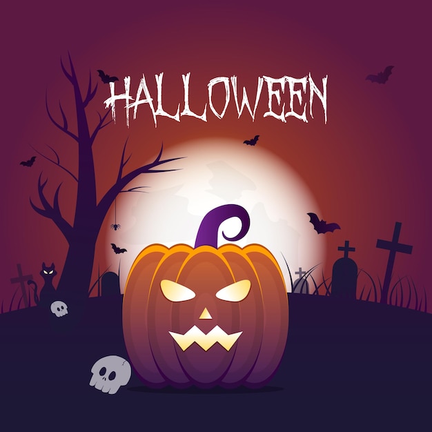 Happy Halloween Tło Z Dynią I Zombie Na Tle Księżyca W Pełni