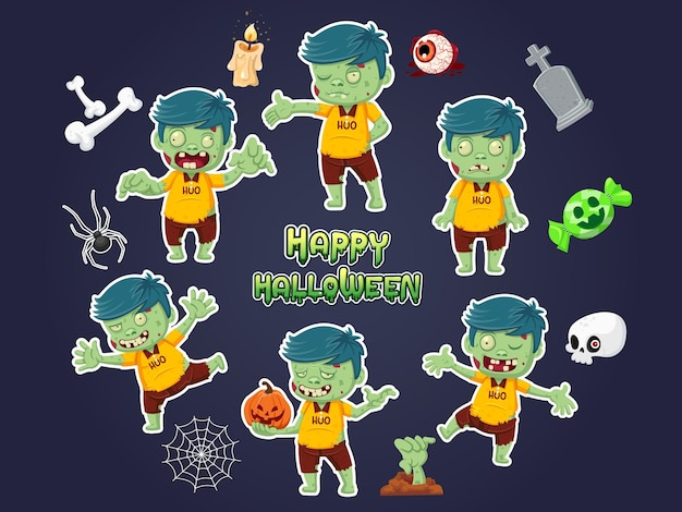 Plik wektorowy happy halloween zestaw kolekcja koncepcja kreskówka halloween dzień elementów ilustracji wektorowych na wakacje