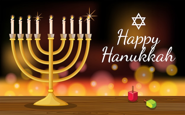 Happy Hanukkah Szablon Karty Z Symbolami I światłami