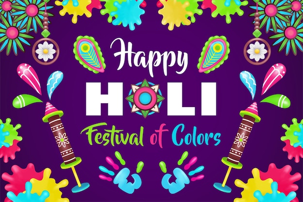 Happy Holi Festival Of Colors, Ręka I Farba Kolorowa Ilustracja 3d