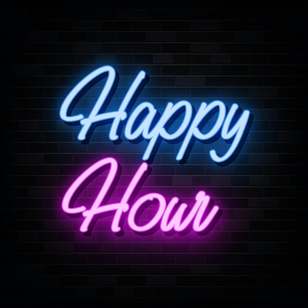 Happy Hour Neon Signs Wektor Szablon Projektu Neon Style