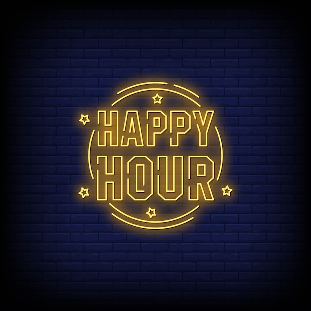 Happy Hour neonowe znaki tekst wektor stylu