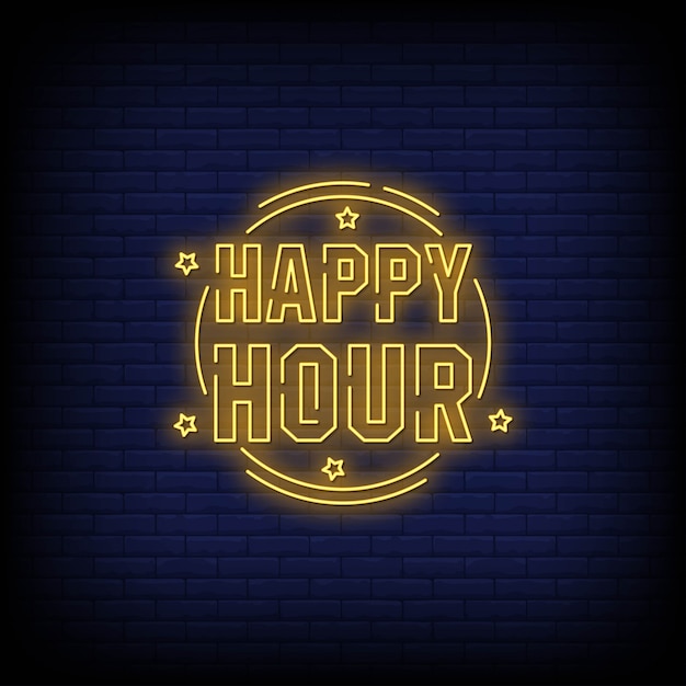 Happy Hour Neonowe Znaki Tekst Wektor Stylu