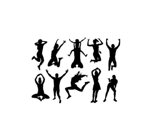 Happy Jumping Silhouettes Projektowanie Wektorowe