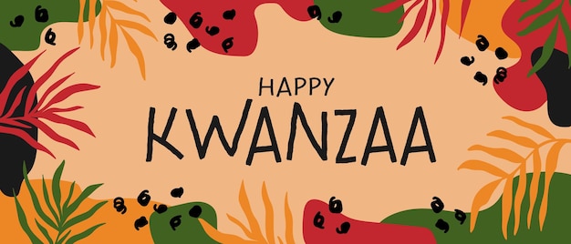 Happy Kwanzaa abstrakcyjny, jasny, kolorowy, poziomy, długi baner z losowymi organicznymi kształtami