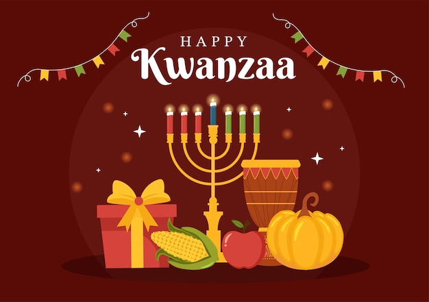 Happy Kwanzaa Holiday Afrykańska Ręcznie Rysowana Ilustracja Z Porządkiem Nazw 7 Zasad W świecach