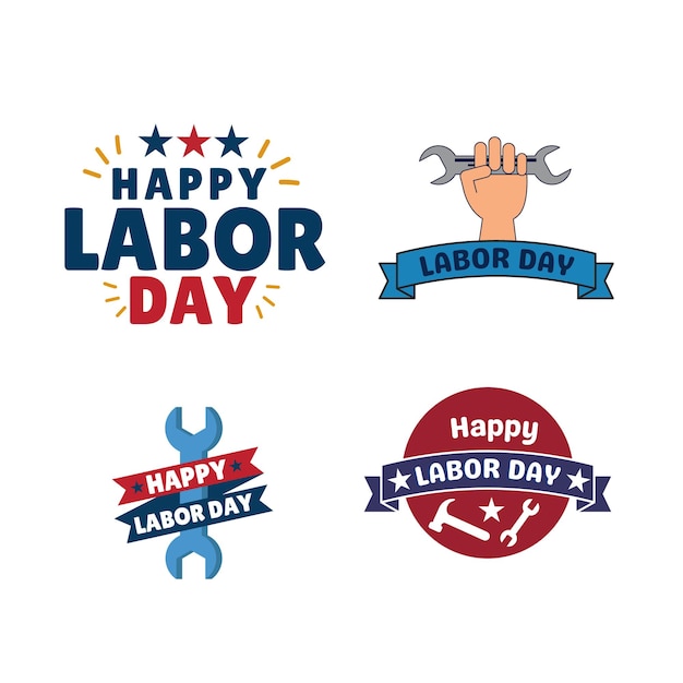 Happy Labor Day Celebration with Stars Wrench and Banner Design