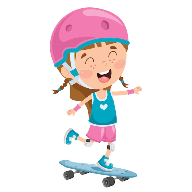 Happy Little Child Skateboarding Outside
