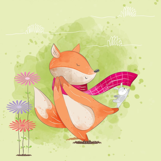 Plik wektorowy happy little fox z różowym szalikiem