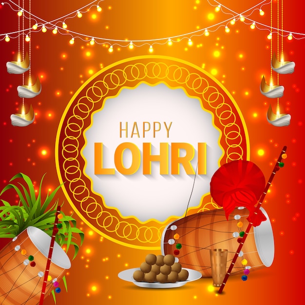 Happy Lohri Celebration Powitanie i kreatywny bęben