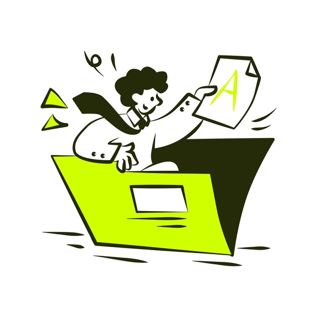 Happy man handing document with A grade